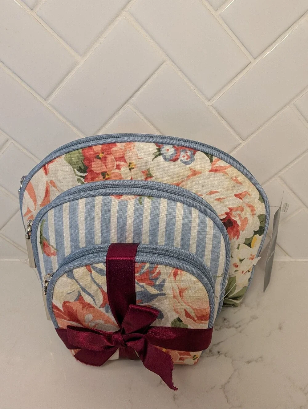 NWT Floral Cottagecore Cosmetic Pouch Trio Set Farmhouse Travel Gardencore Coast